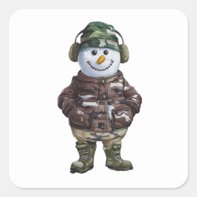 Military Snowman Fyrkantigt Klistermärke (Framsida)