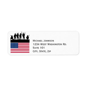 Military Soldiers Patriotic USA American Flag Army Returadress Etikett