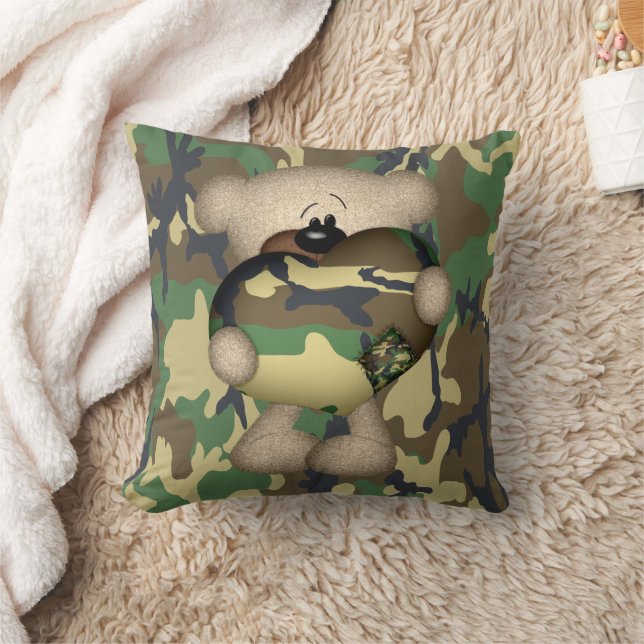 Military Teddy Bear With Giant Heart Kudde (Filt)