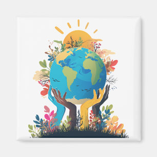 Miljö - Jord-Illustration med Hand & sol Magnet