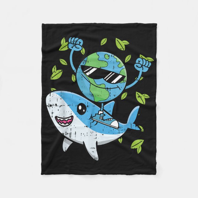 Miljödjurkonser för planeten Shark Earth Day Fleecefilt (Framsidan)