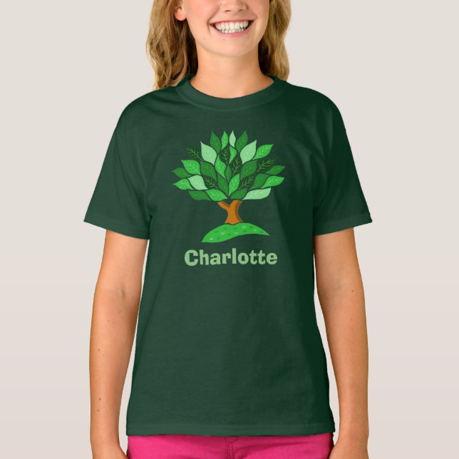 Miljömedvetenhet. Träd med Löv. Lägg till Namn. T Shirt (Framsida)