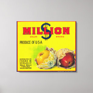 Miljon dollarApple etikett - Walla Walla, WA Canvastryck