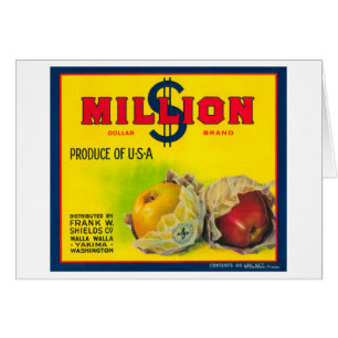 Miljon dollarApple etikett - Walla Walla, WA Hälsningskort