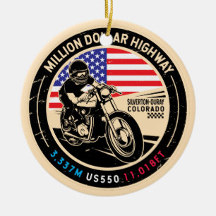 Miljondollarmotorcykel i motorväg Colorado Julgransprydnad Keramik
