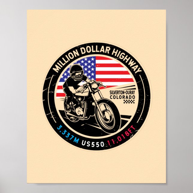 Miljondollarmotorcykel i motorväg Colorado Poster (Framsidan)
