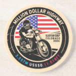 Miljondollarmotorcykel i motorväg Colorado Underlägg<br><div class="desc">Miljontals dollar Highway har gjorts i en vintage,  ett plågat stil emblem. Det är en berömd-scenenhet i Colorado och vid sidan av San Juan Skyway.</div>