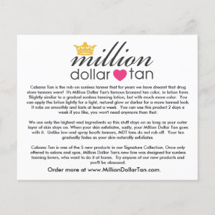 Miljoner dollar Tans Cabana Tan-kort Flygblad