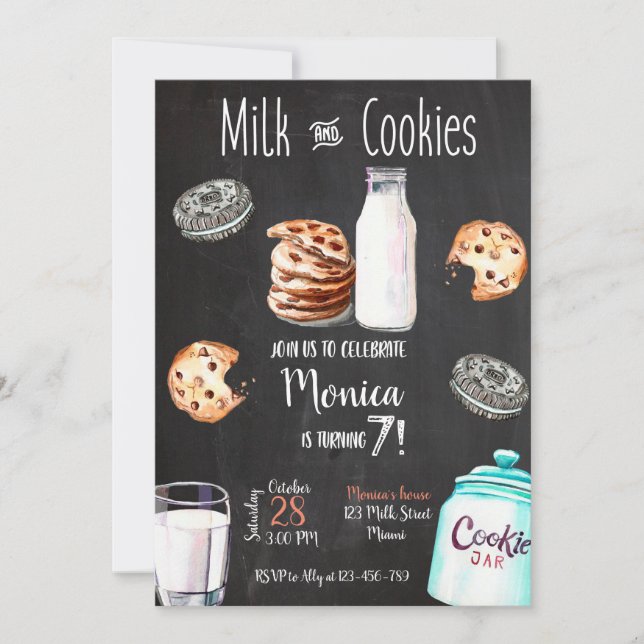 Milk and Cookies Birthday Invitation Inbjudningar (Framsida)