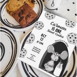 Milk and Cookies Mouse Sweet First Birthday Inbjudningar