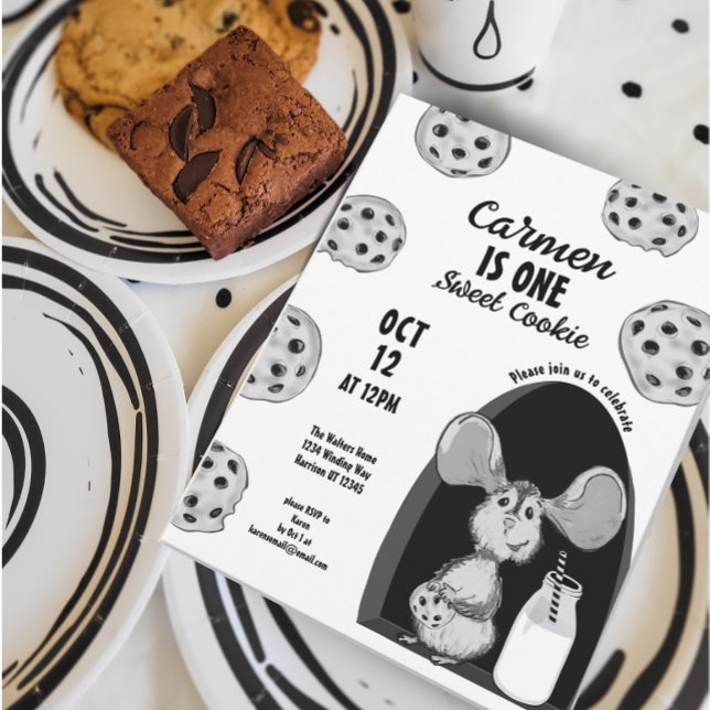 Milk and Cookies Mouse Sweet First Birthday Inbjudningar (Skapare uppladdad)