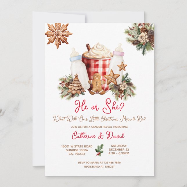 Milk Bottle Christmas Gender Reveal Invitation Inbjudningar (Framsida)