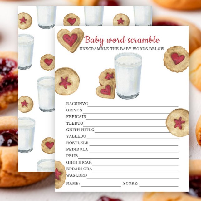 Milk & cookies baby shower Baby word scramble game (Skapare uppladdad)