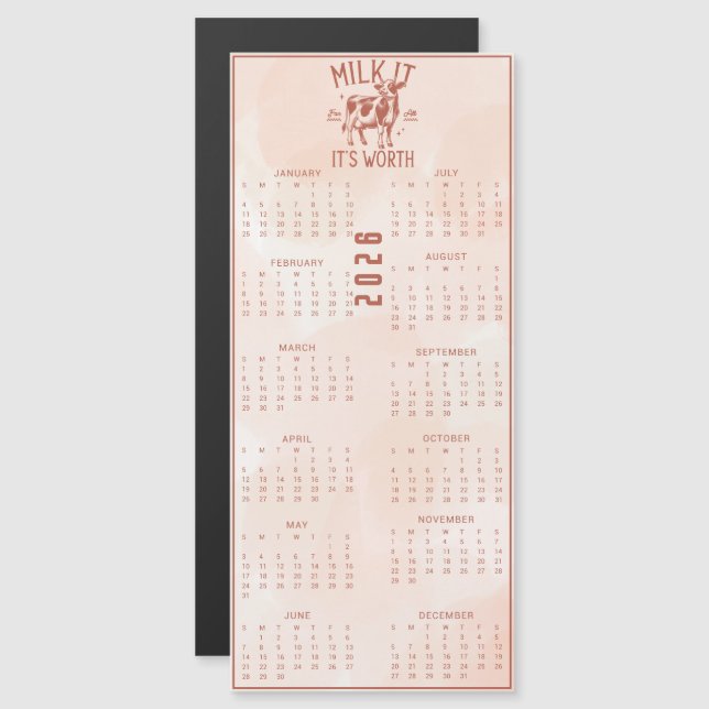 Milk It For All It's Worth 2026 Brown Calendar (Fram/baksida)