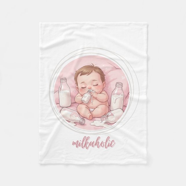 Milkaholic Baby Print | Cute Nursery Funny Art Fleecefilt (Framsidan)