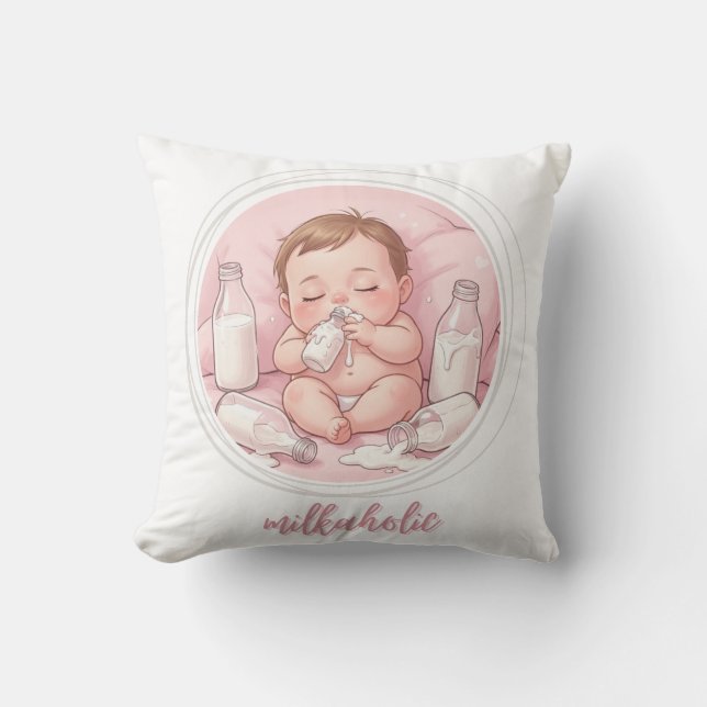 Milkaholic Baby Print | Cute Nursery Funny Art Kudde (Framsida)