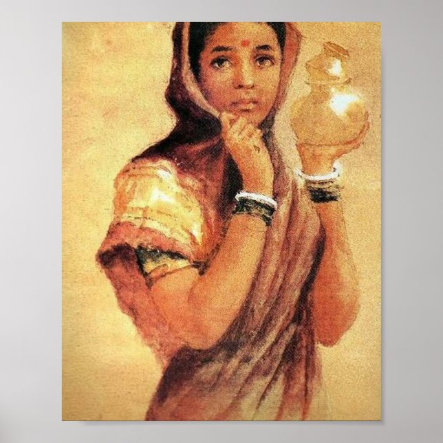 Milkmaid 1904 av Raja Ravi Varma Poster (Framsidan)
