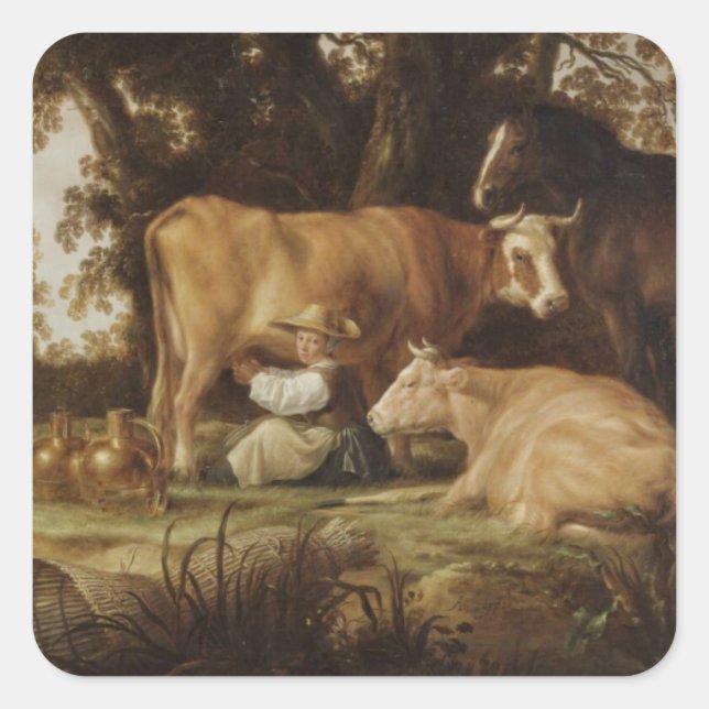 Milkmaid Aelbert Cuyp Fyrkantigt Klistermärke (Framsida)