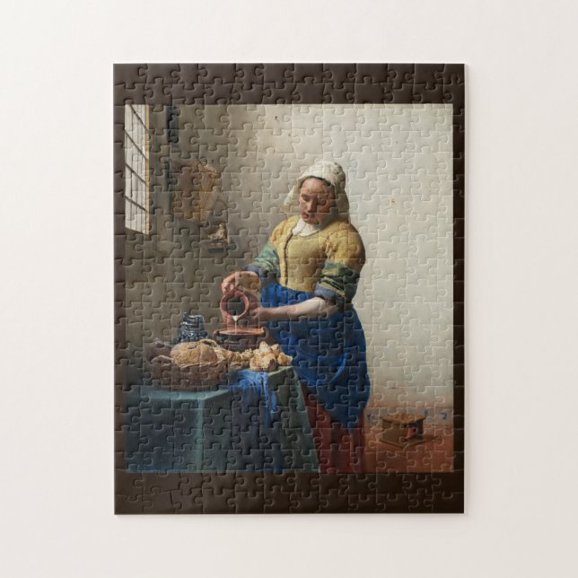 Milkmaid av Johannes Vermeer, c. 1660 Pussel (Vertikal)