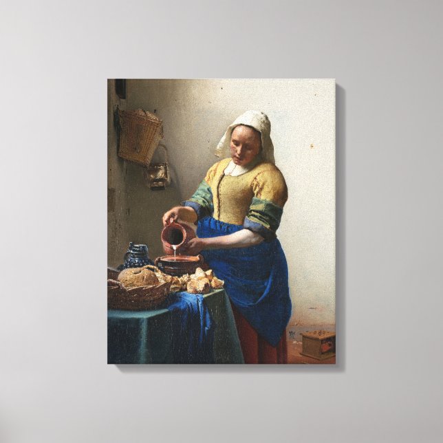 Milkmaid av Johannes Vermeer Canvastryck (Framsida)