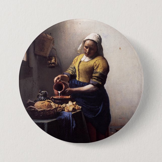 Milkmaid av Johannes Vermeer Knapp (Framsida)