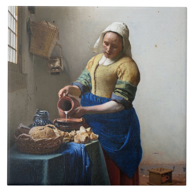 Milkmaid Johannes Vermeer Kakelplatta (Framsidan)