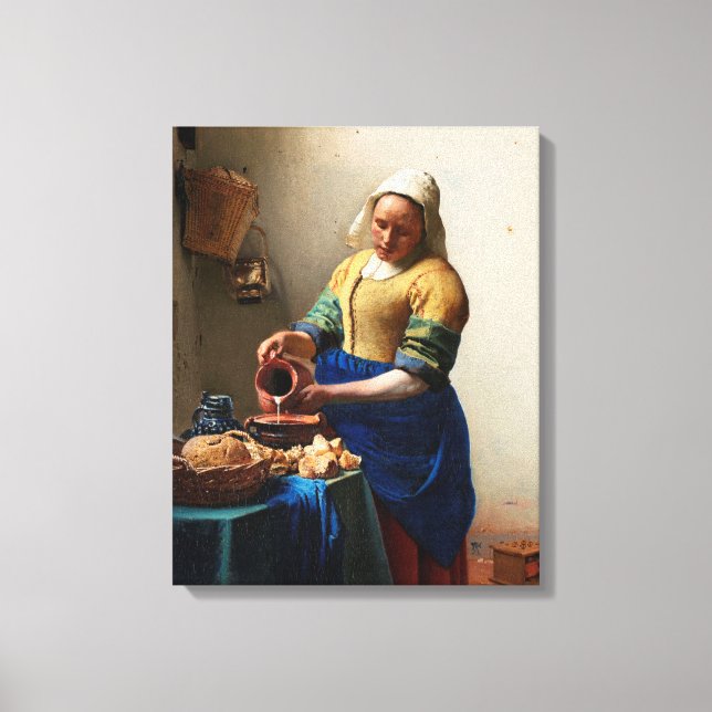 Milkmaid Kitchen Maid av Johannes Vermeer Canvastryck (Framsida)