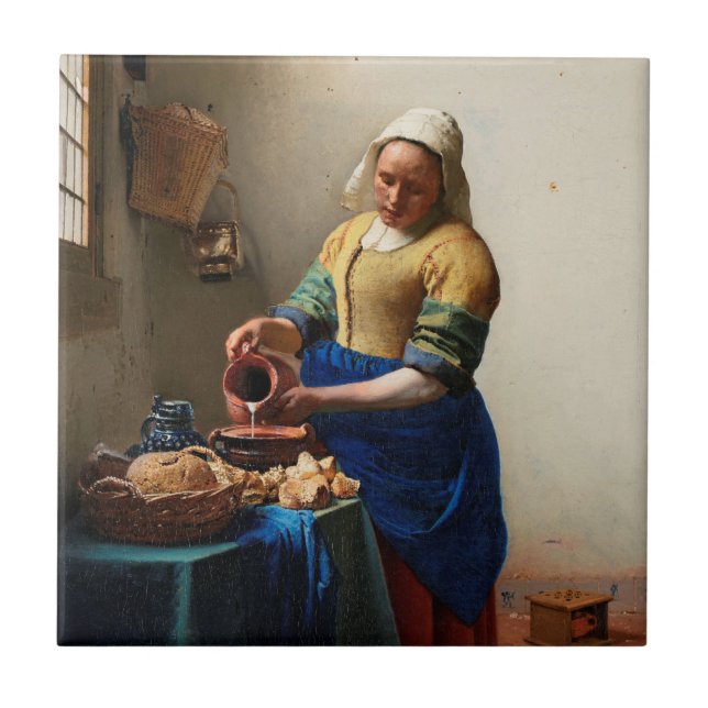 Milkmaid Kitchen Maid av Johannes Vermeer Kakelplatta (Framsidan)