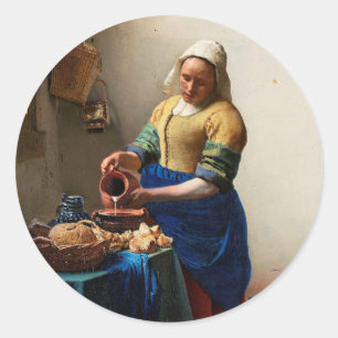 Milkmaid Kitchen Maid av Johannes Vermeer Runt Klistermärke