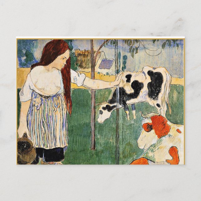 Milkmaid, populär målning av Paul Gauguin Vykort (Framsida)