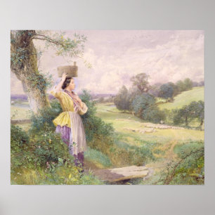 Milkmaiden, 1860 (w/c på papper) poster