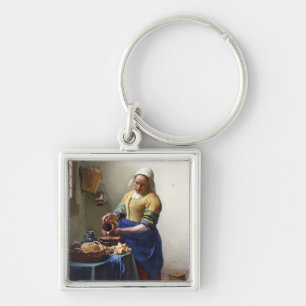 Milkmaiden, c.1658-60 (olja på kanfas) fyrkantig silverfärgad nyckelring