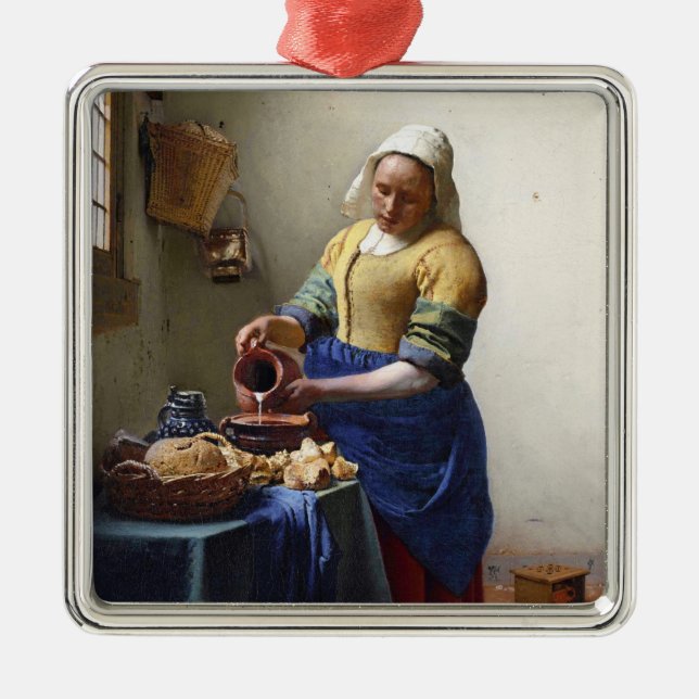 Milkmaiden, c.1658-60 (olja på kanfas) julgransprydnad metall (Framsidan)