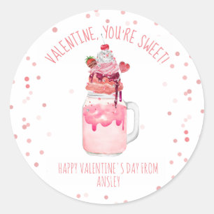 Milkshake Candy Classroom Valentine Photo Runt Klistermärke