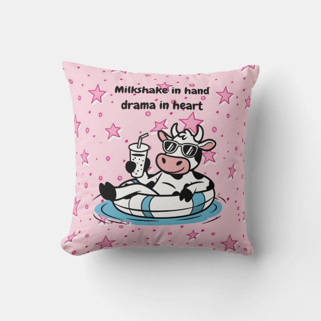 Milkshake i Handen, Drama i Hjärtat | Cool Cow Dek Kudde (Framsida)