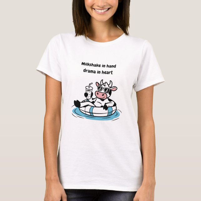Milkshake in Hand, Drama in Heart | Cool Cow Graph T Shirt (Framsida)