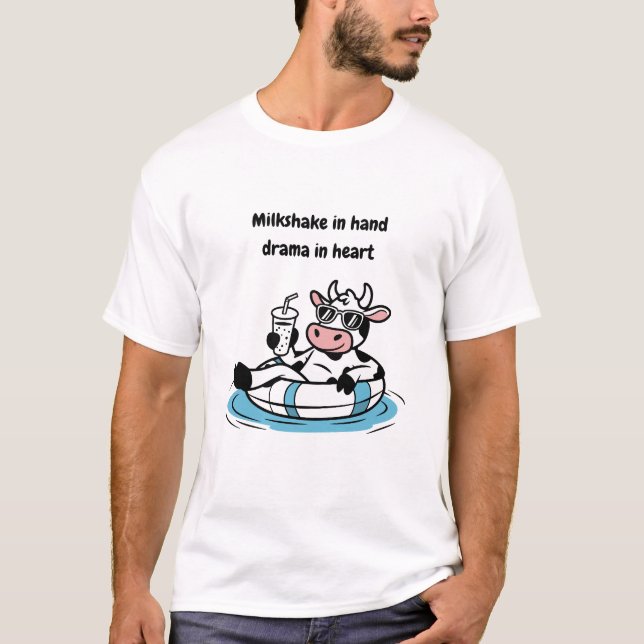 Milkshake in Hand, Drama in Heart | Cool Cow Graph T Shirt (Framsida)