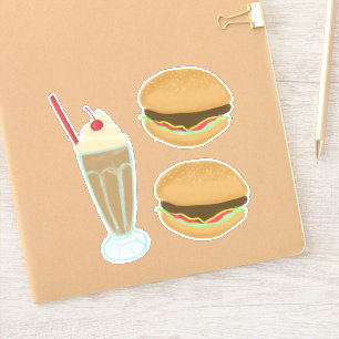 Milkshake och 2 Hamburger Teckning Art Klistermärken