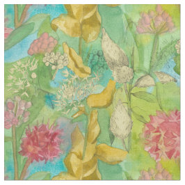 Milkweed Rosa Wildblommor Seed Pod Watercolor Tyg