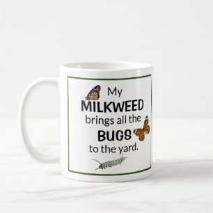 Milkweeden kommer med kryp till gårdfjärilsmugge kaffemugg