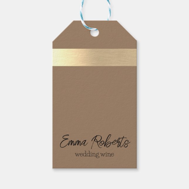 Milky Coffee Brown Gold Foil Rustic Faux Presentetikett (Framsidan)