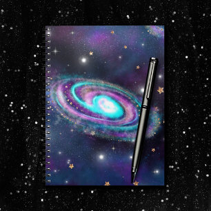 Milky Way Galaxy Kosmiblått Lila Rosa glöd Anteckningsbok