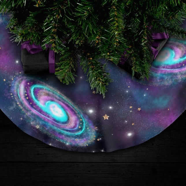 Milky Way Galaxy | Kosmiblått Lila Rosa glöd Julgransmatta Borstad Polyester (Skapare uppladdad)