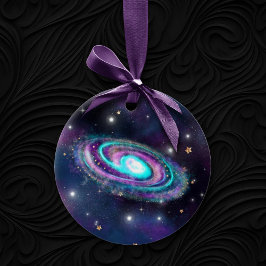 Milky Way Galaxy | Kosmiblått Lila Rosa glöd Julgransprydnad Keramik