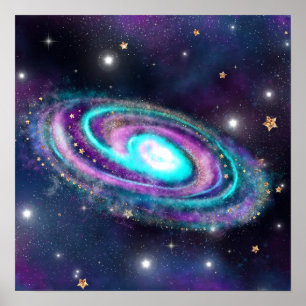 Milky Way Galaxy Kosmiblått Lila Rosa glöd Poster