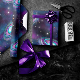 Milky Way Galaxy Kosmiblått Lila Rosa glöd Presentpapper