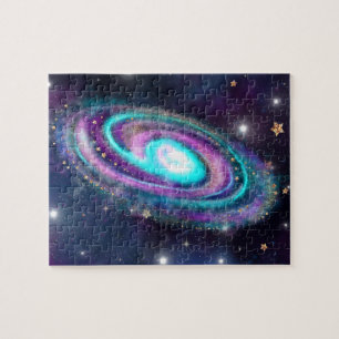 Milky Way Galaxy Kosmiblått Lila Rosa glöd Pussel