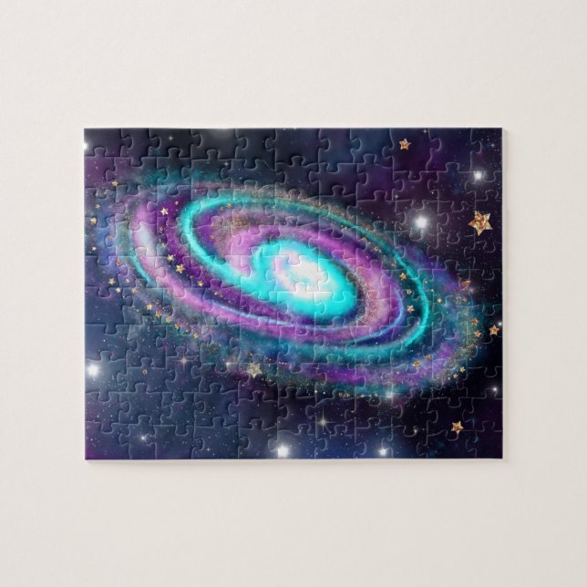 Milky Way Galaxy | Kosmiblått Lila Rosa glöd Pussel (Horisontell)