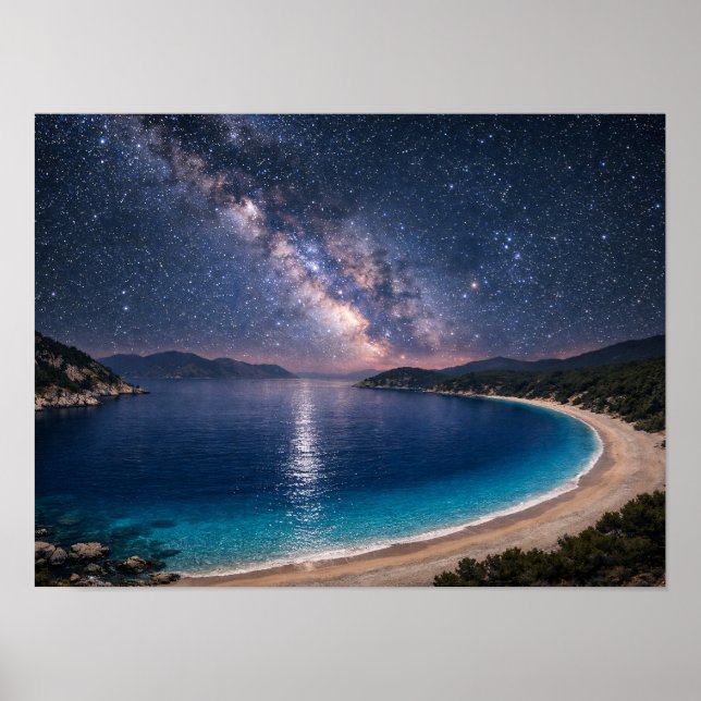 Milky Way Galaxy Ocean Bay Poster - Night Sky Coas (Framsidan)