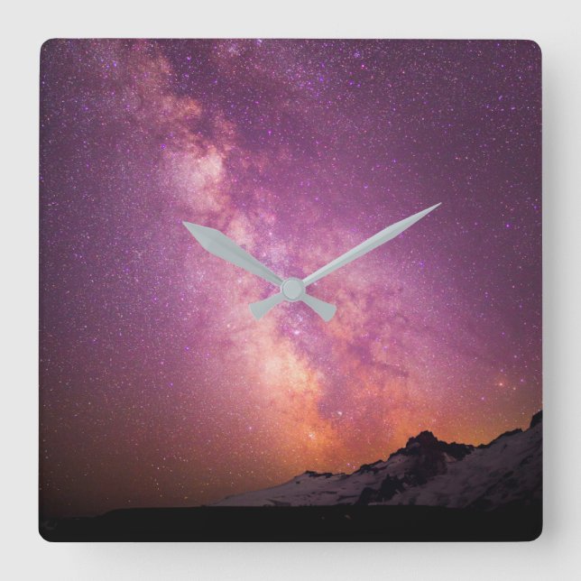 Milky Way | Över skuldern på Mt. Rainier Fyrkantig Klocka (Framsida)